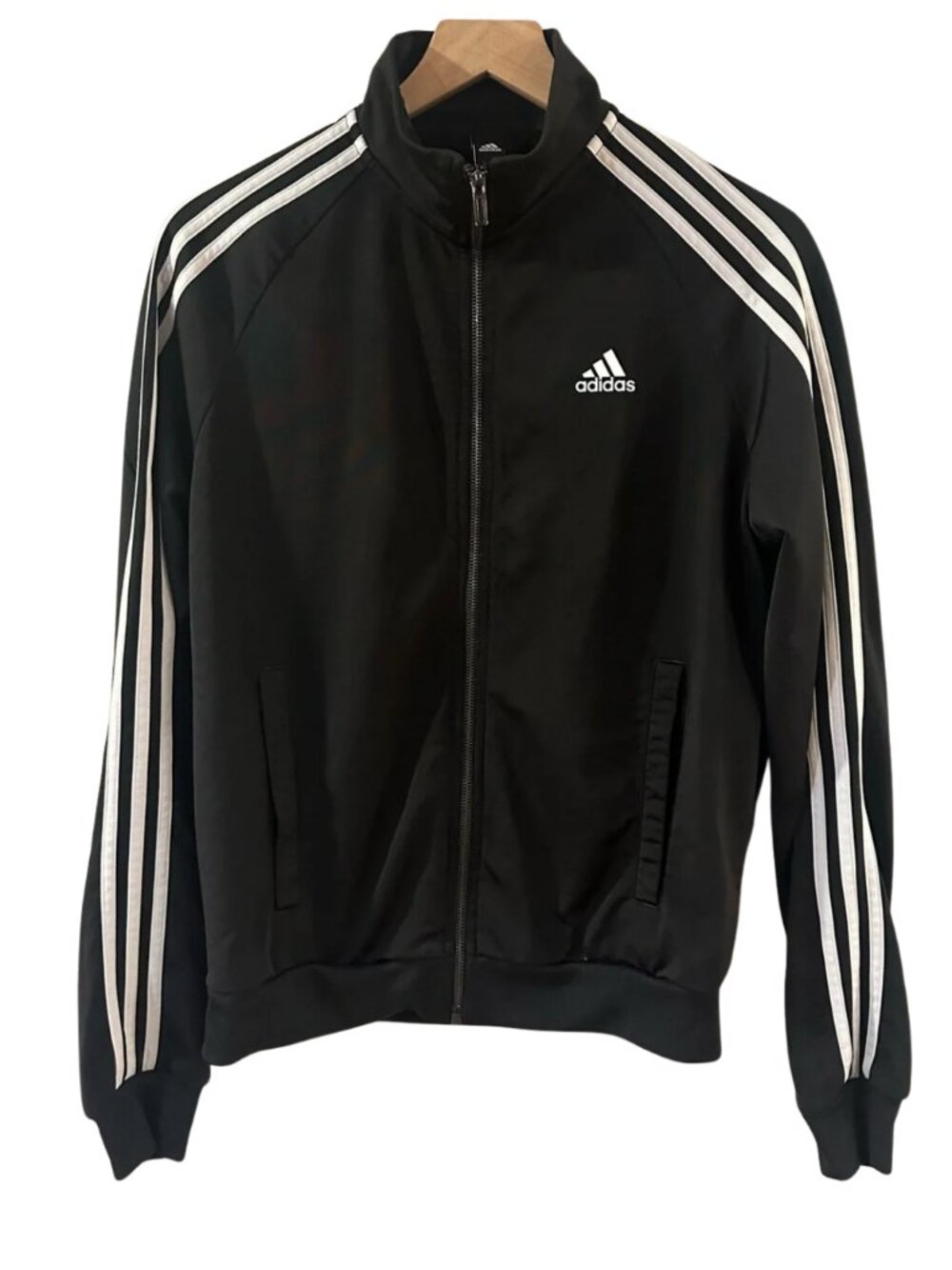 Adidas Classic Black Three Stripe Track Jacket - Size Small